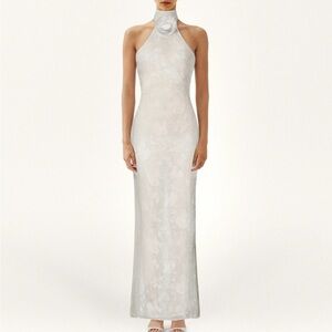 NWT JW PEI Uliana White Floral Lace Halterneck Maxi Dress - White